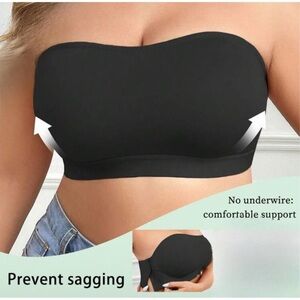 Strapless Plus Size Comfortable Wireless Hook-Side Closure Silicone Bra-BLK NWOT